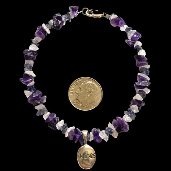 OQ# Natural Amethyst & White Agate & Sterling 925 Silver Bracelet - Picture 4 of 9